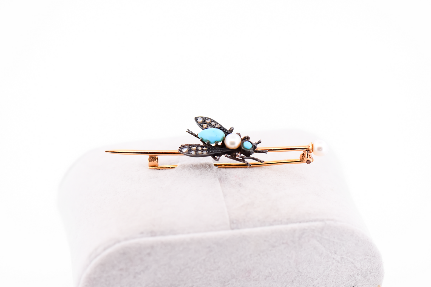 Victorian Insect Fly Brooch with Rose Cut Diamonds, Turquoise & Pearls
