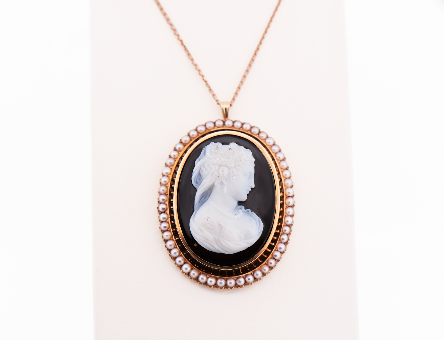 Victorian Onyx Cameo with Pearl Frame