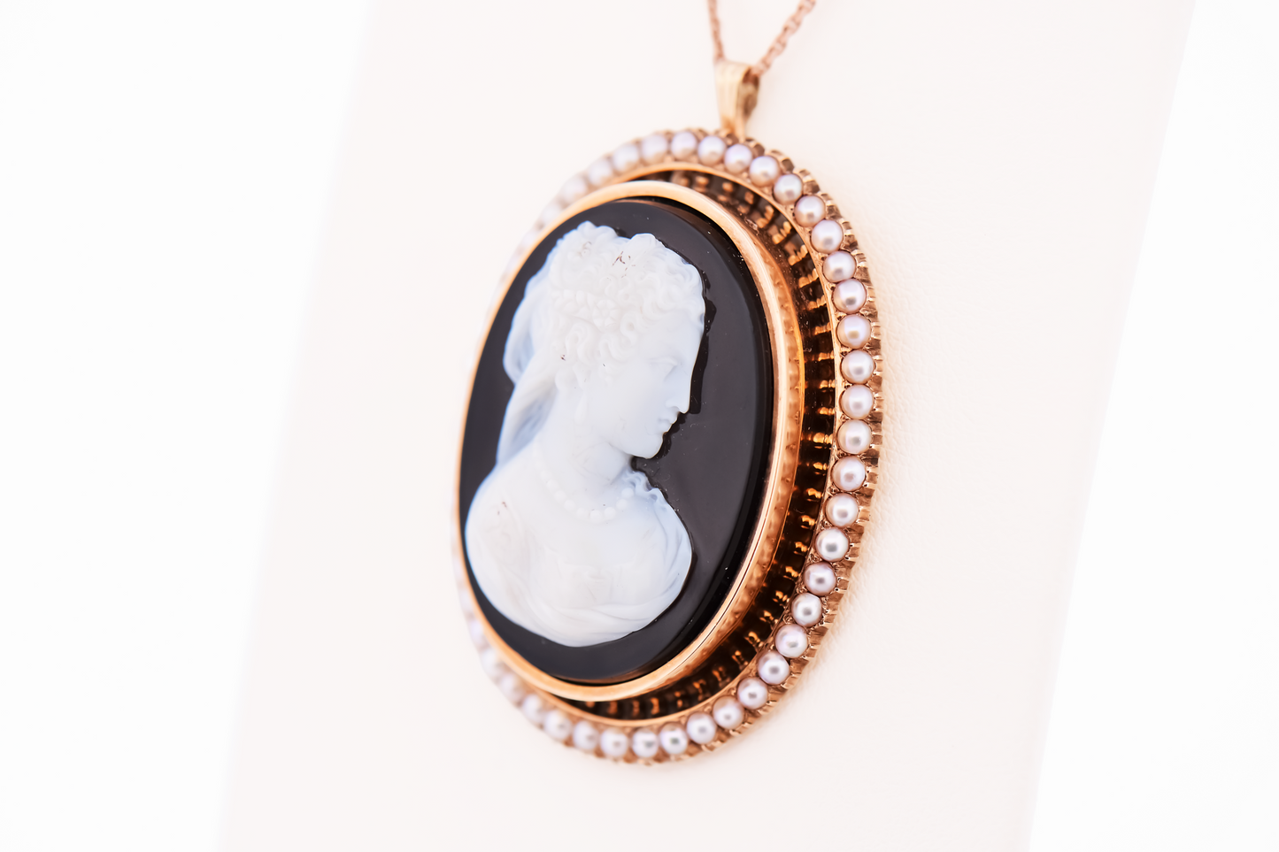 Victorian Onyx Cameo with Pearl Frame