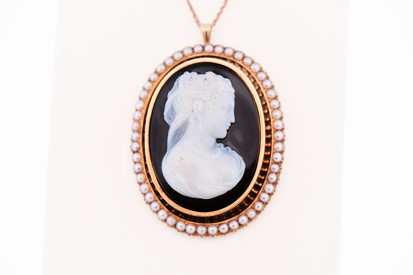 Victorian Onyx Cameo with Pearl Frame