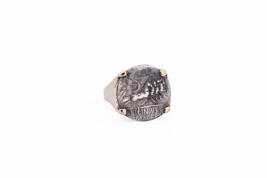 Vintage 14k Gents Ring with Ancient Roman Licinius Denarius Silver Coin
