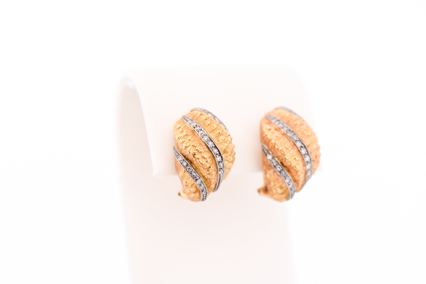 Vintage 18k Yellow Gold, Platinum & Diamond Shell Ear Clips by David Webb