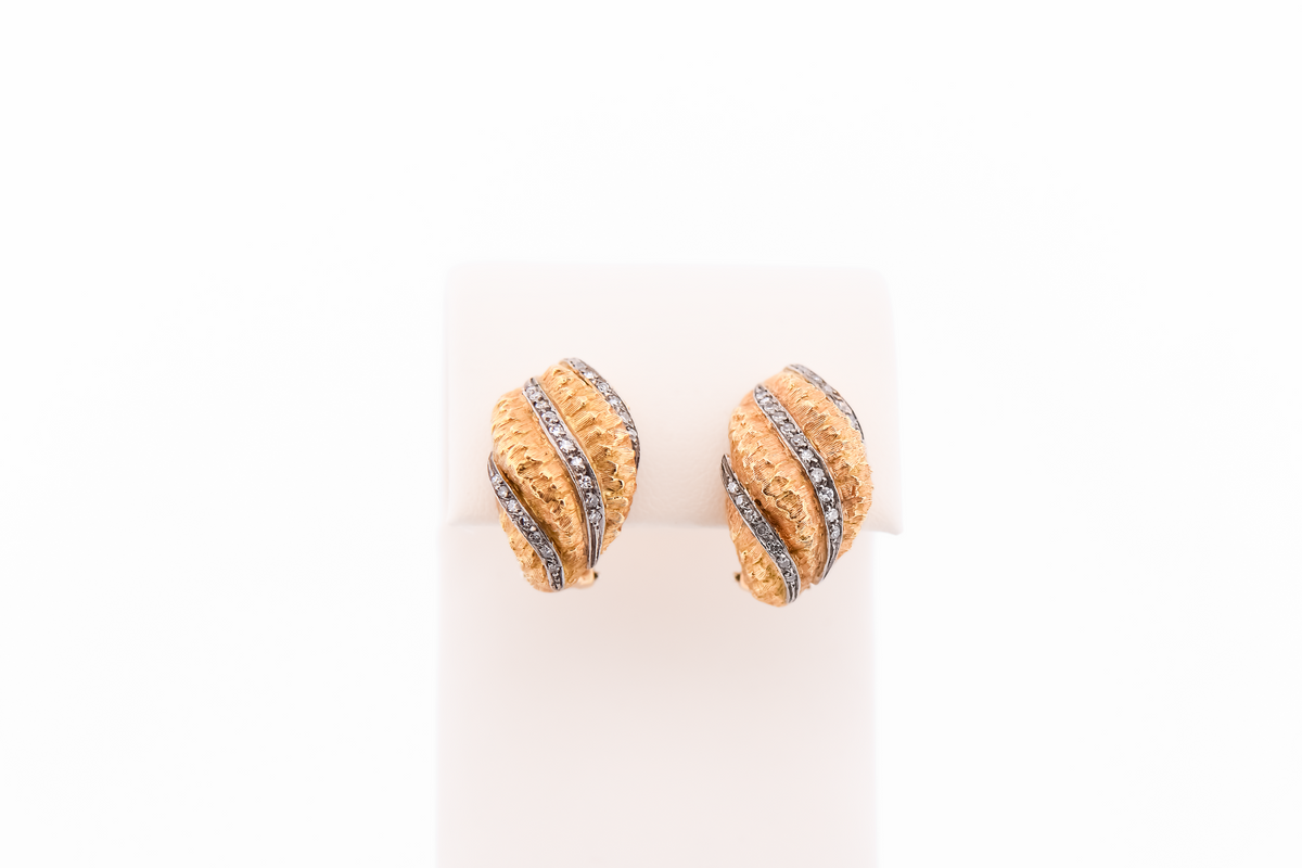 Vintage 18k Yellow Gold, Platinum & Diamond Shell Ear Clips by David Webb