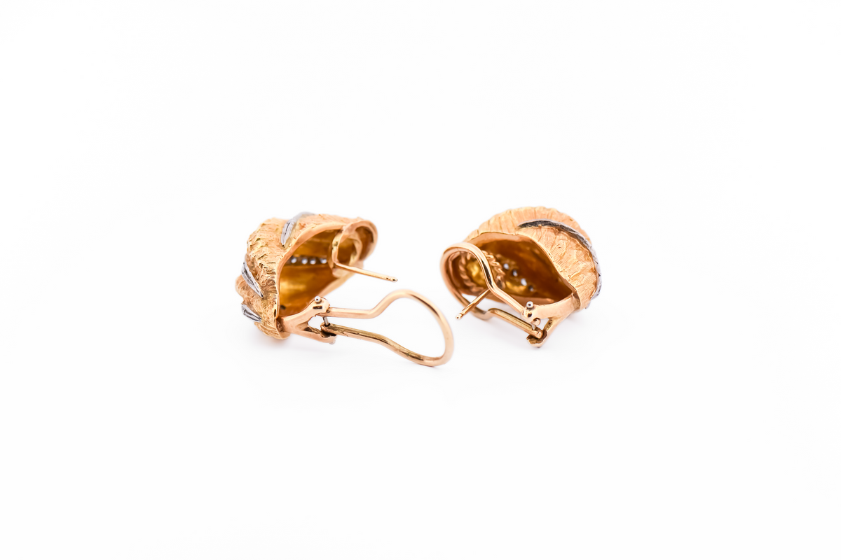 Vintage 18k Yellow Gold, Platinum & Diamond Shell Ear Clips by David Webb