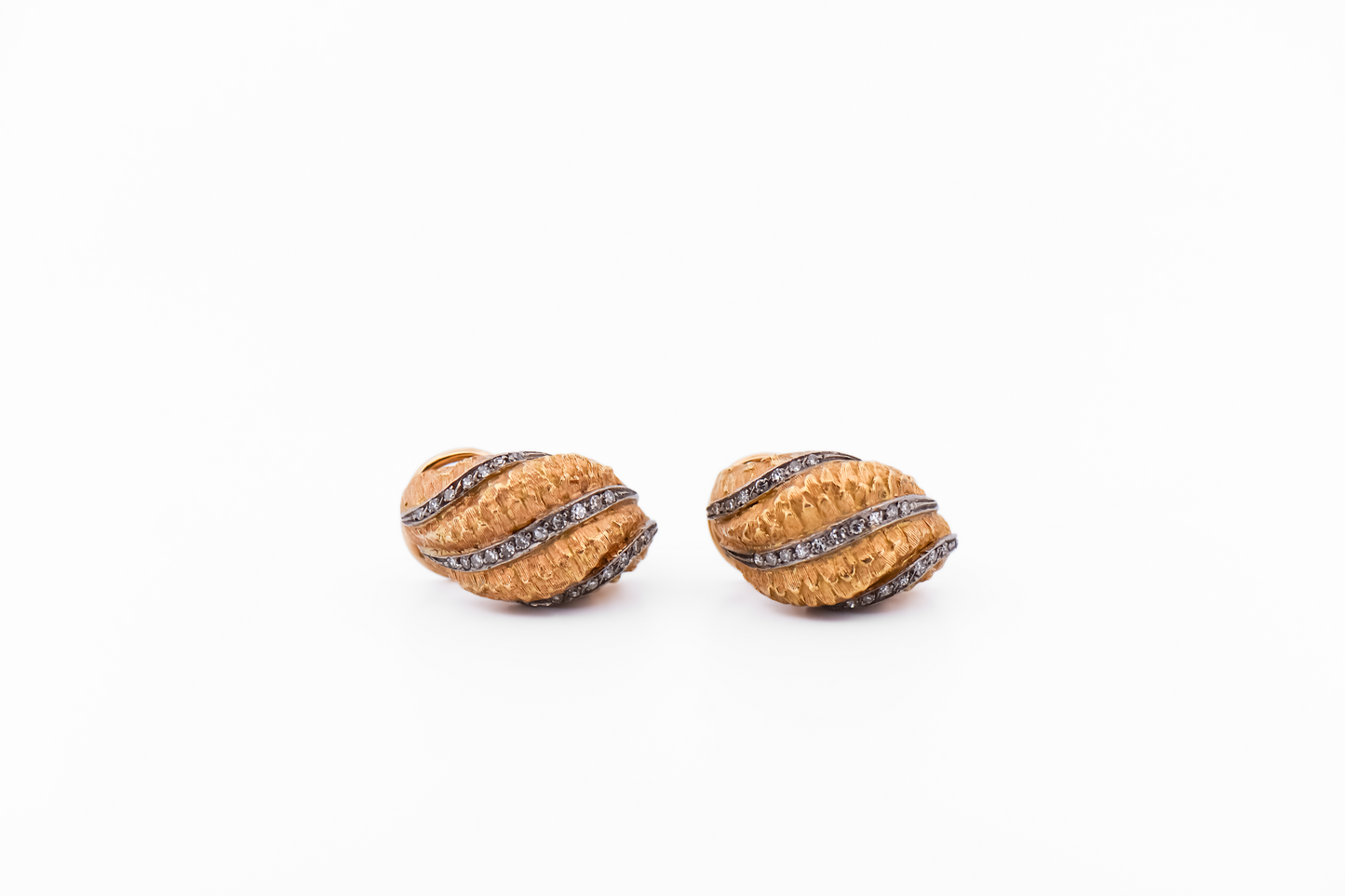 Vintage 18k Yellow Gold, Platinum & Diamond Shell Ear Clips by David Webb