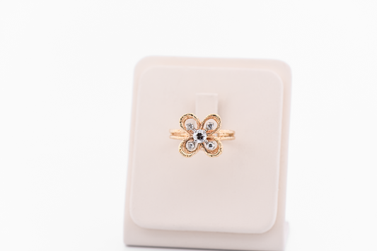 1960s Modernist Diamond Flower Ring in Textured 14k Yellow Gold