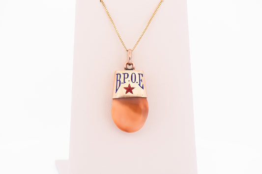 Vintage BPOE Elks Lodge Watch Fob Pendant with Elk Tooth in 14k Gold