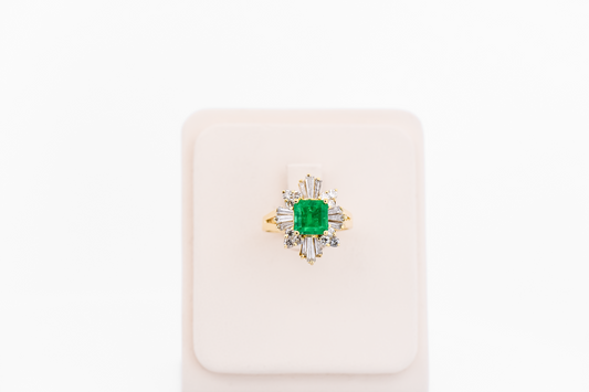Vintage Ballerina Ring with Top Quality Colombian Emerald & Diamonds