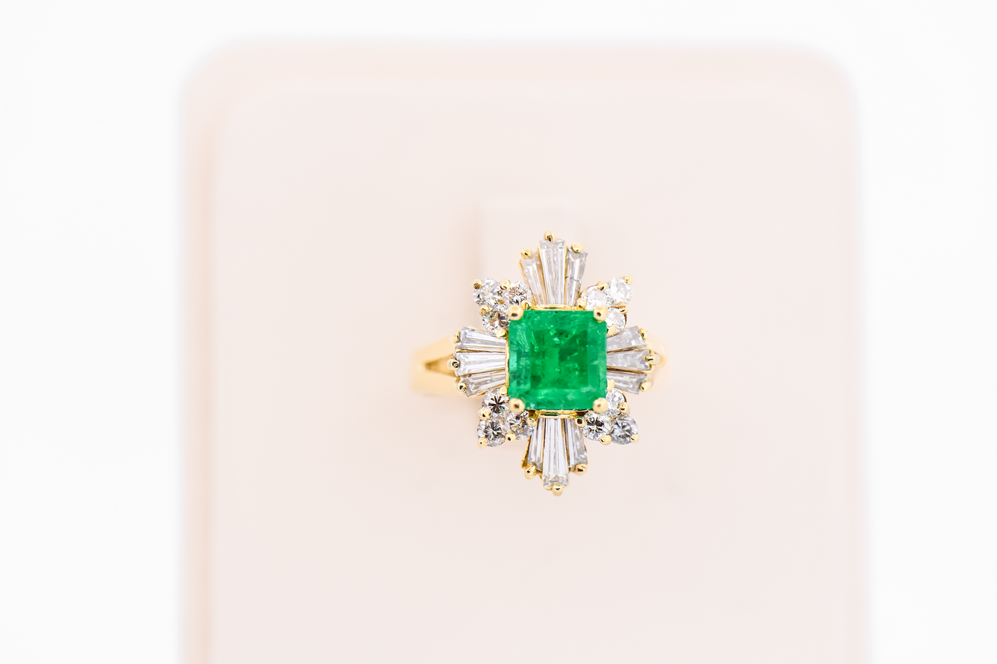 Vintage Ballerina Ring with Top Quality Colombian Emerald & Diamonds