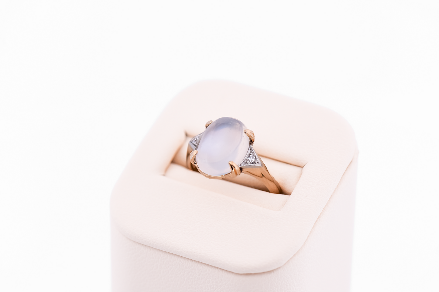 Vintage Blue Moonstone & Diamond Engagement Ring