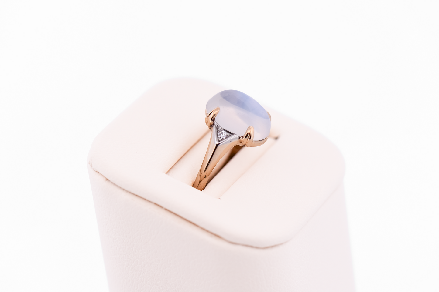 Vintage Blue Moonstone & Diamond Engagement Ring