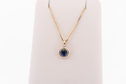 Vintage Blue Sapphire Pendant with White Enamel Frame