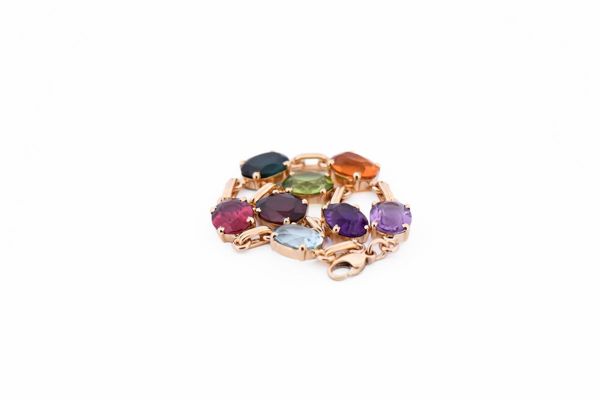 Vintage Brazilian Multicolored Natural Gemstone Bracelet in 14k Gold
