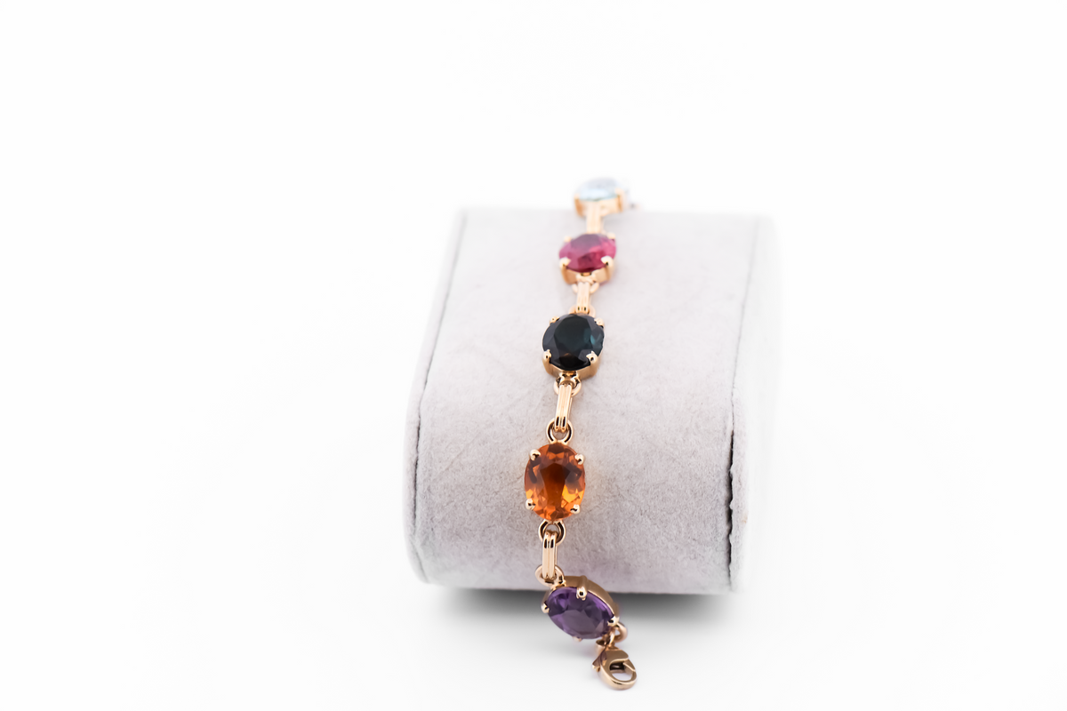 Vintage Brazilian Multicolored Natural Gemstone Bracelet in 14k Gold