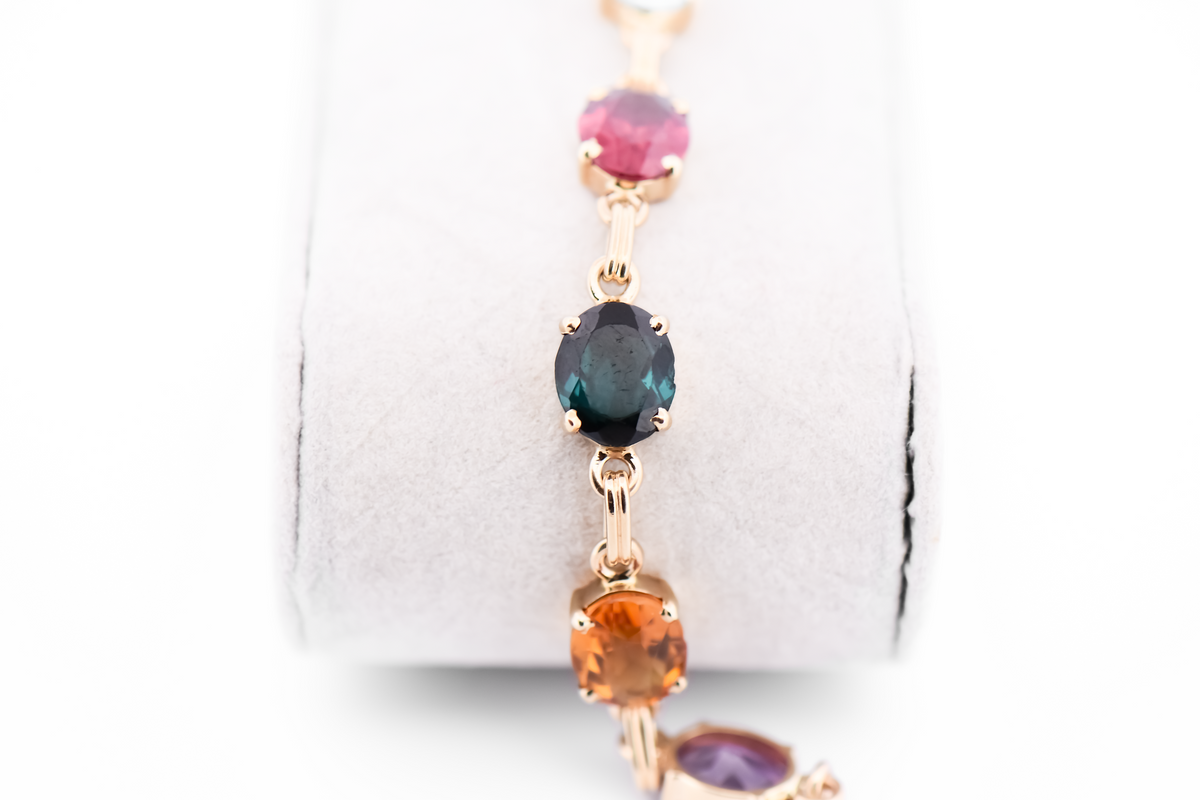 Vintage Brazilian Multicolored Natural Gemstone Bracelet in 14k Gold