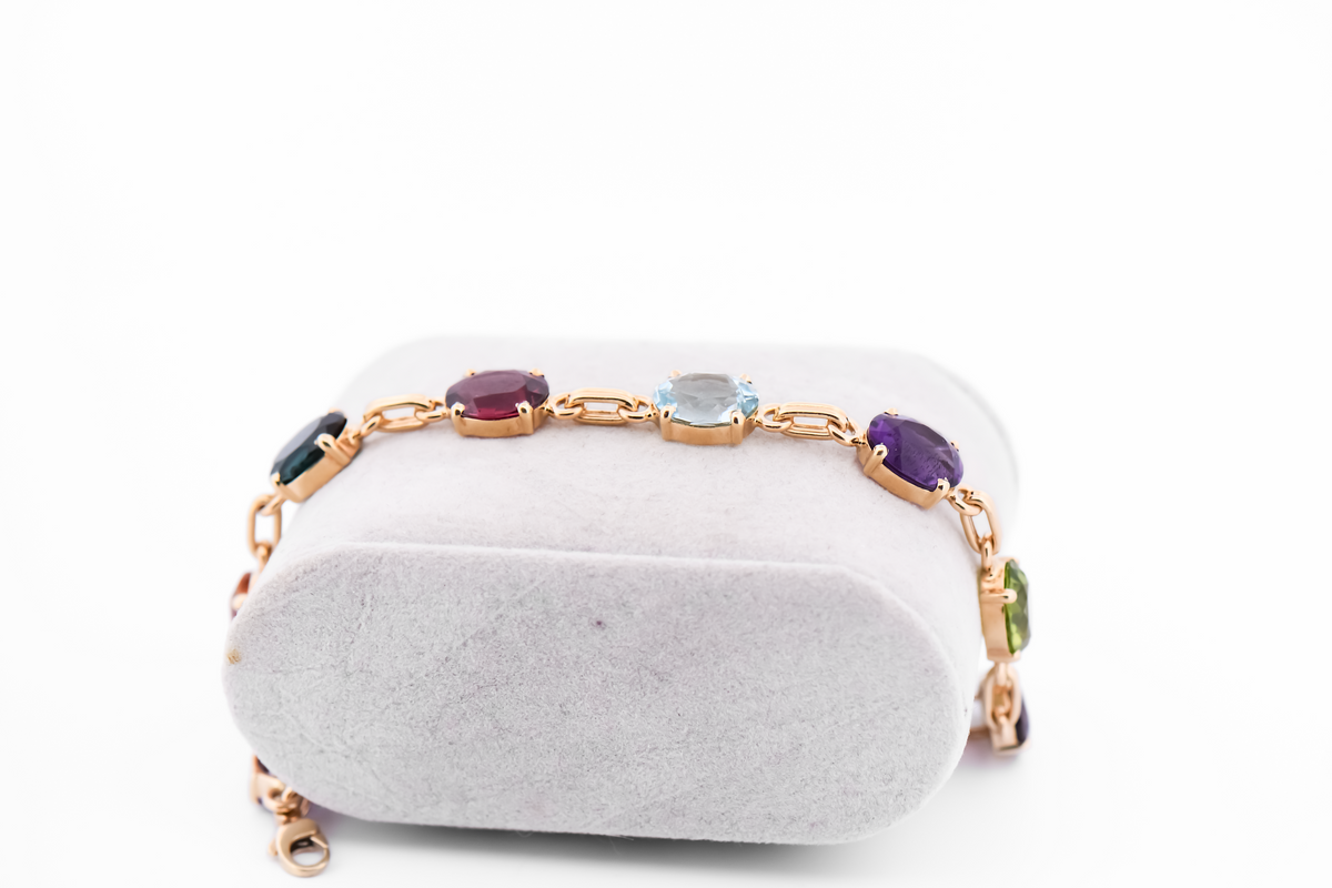 Vintage Brazilian Multicolored Natural Gemstone Bracelet in 14k Gold