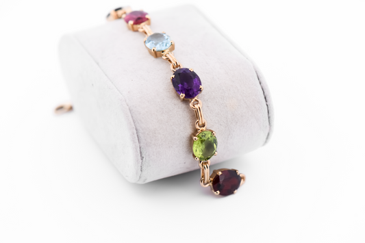 Vintage Brazilian Multicolored Natural Gemstone Bracelet in 14k Gold