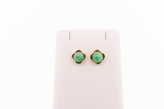Vintage Buttercup Stud Earrings with Mottled Green Jadeite Jade