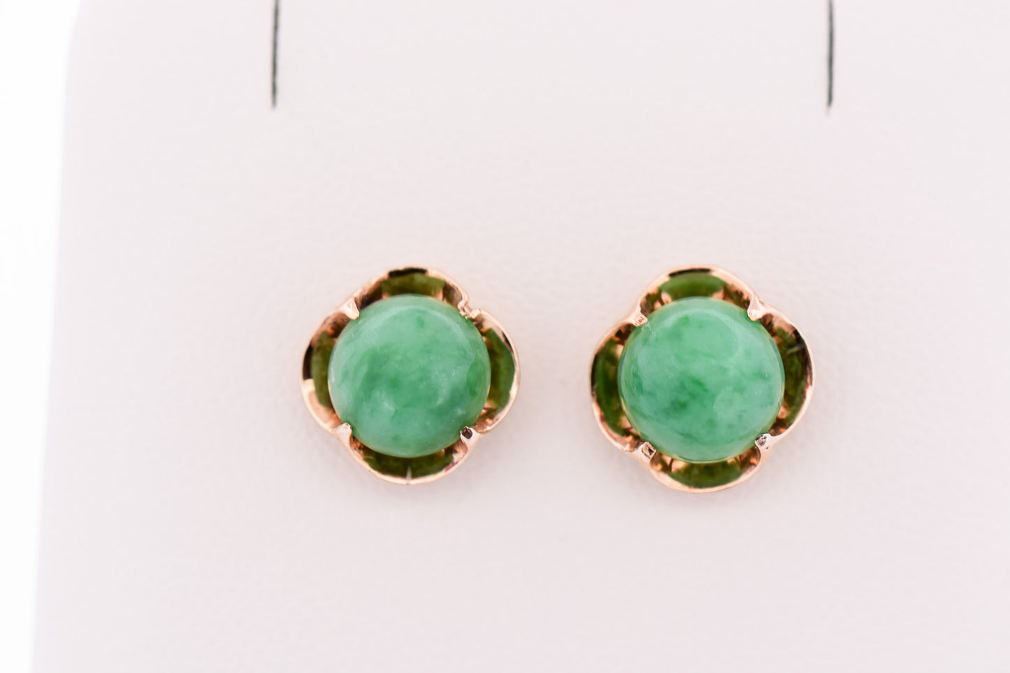 Vintage Buttercup Stud Earrings with Mottled Green Jadeite Jade