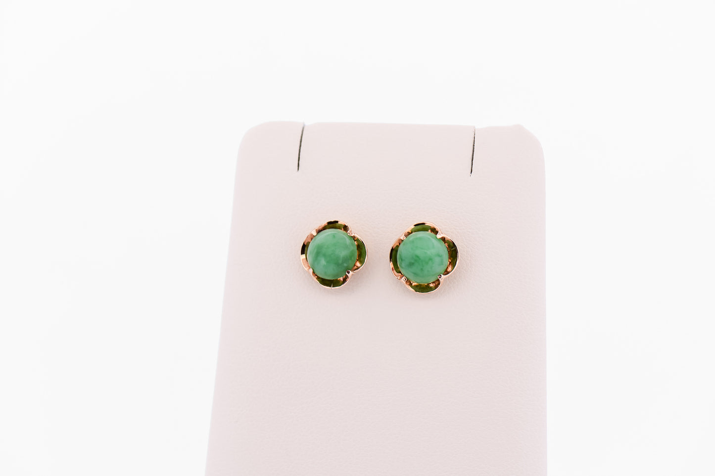 Vintage Buttercup Stud Earrings with Mottled Green Jadeite Jade