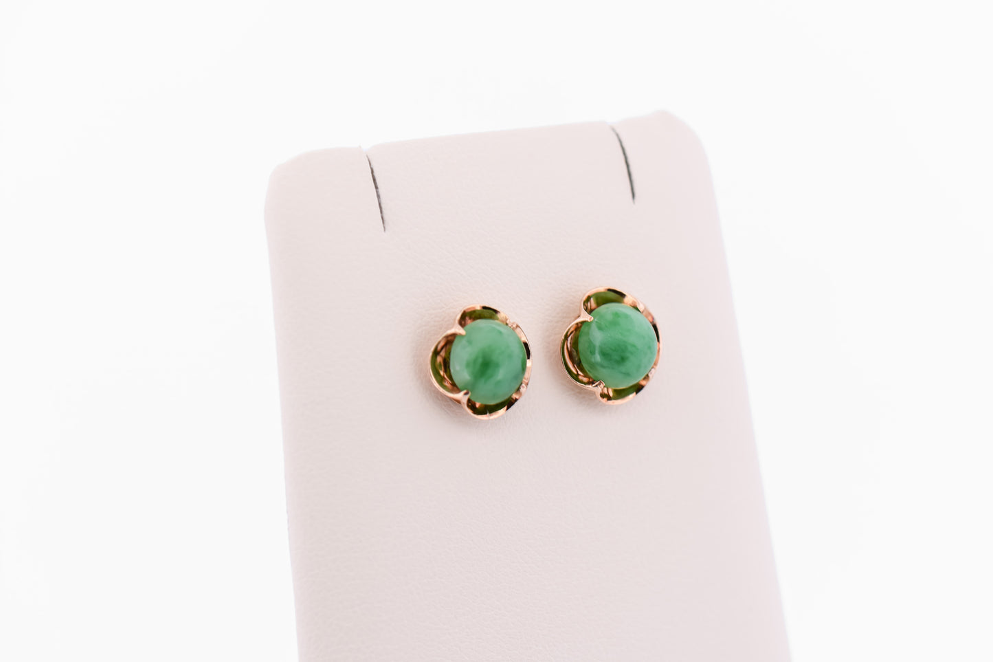 Vintage Buttercup Stud Earrings with Mottled Green Jadeite Jade