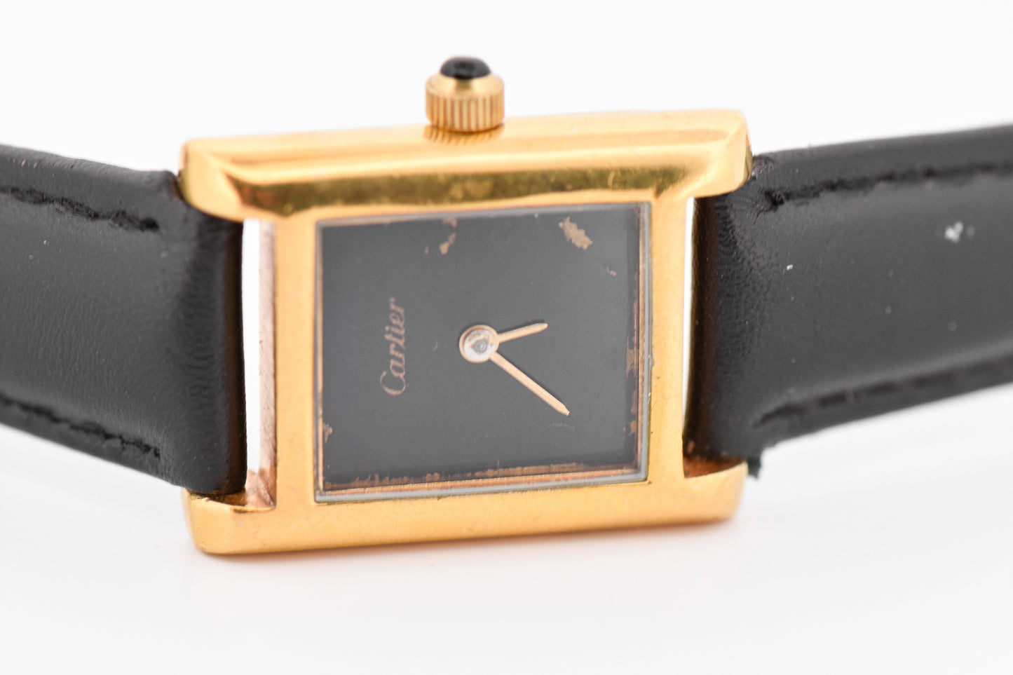 Vintage Cartier Tank Wristwatch - Early Electroplated Model with Mechanical Movement Black Dial