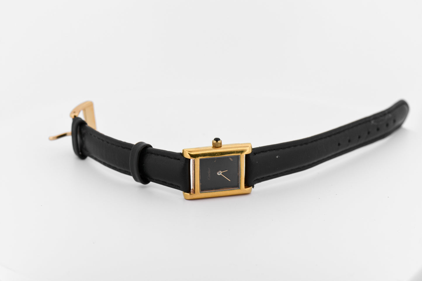 Vintage Cartier Tank Wristwatch - Early Electroplated Model with Mechanical Movement Black Dial