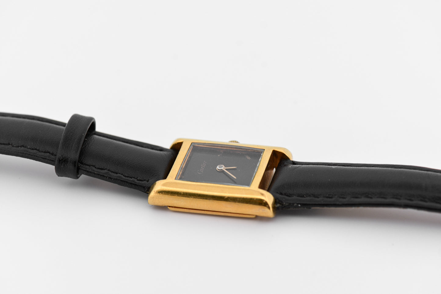 Vintage Cartier Tank Wristwatch - Early Electroplated Model with Mechanical Movement Black Dial
