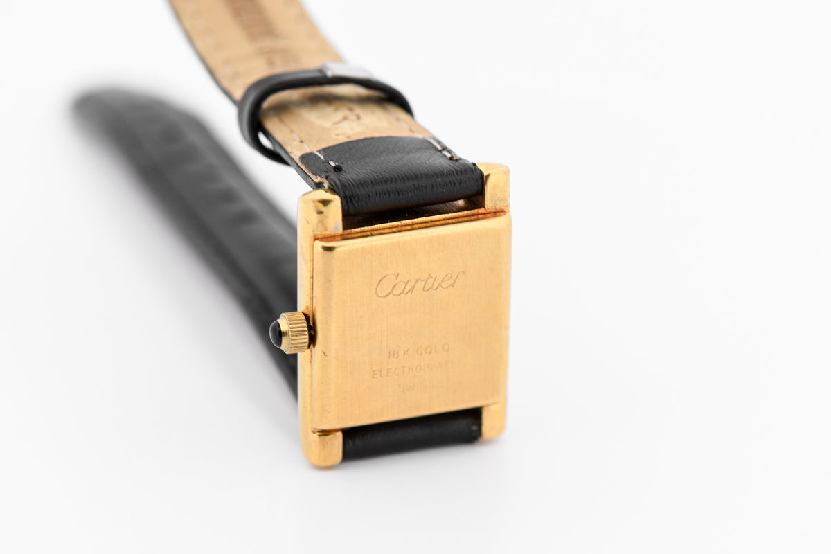 Vintage Cartier Tank Wristwatch - Early Electroplated Model with Mechanical Movement Black Dial