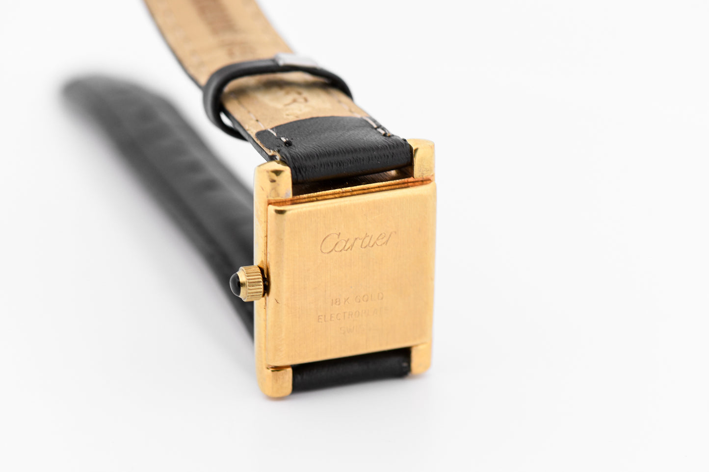 Vintage Cartier Tank Wristwatch - Early Electroplated Model with Mechanical Movement Black Dial