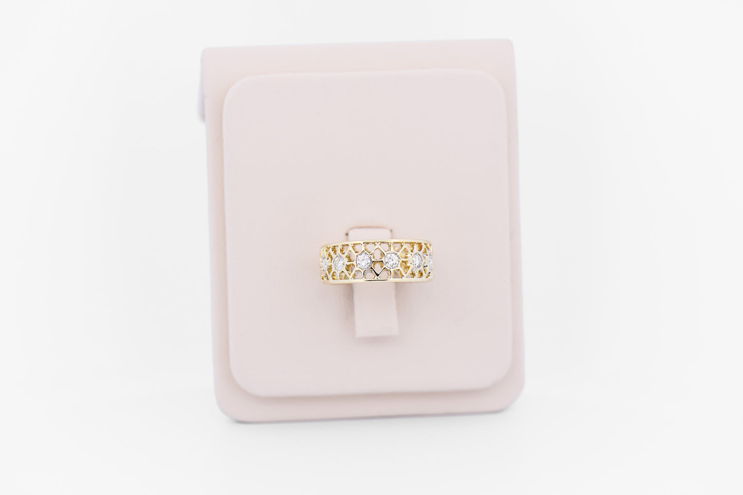 Vintage Carved Gold & Diamond Eternity Wedding Band