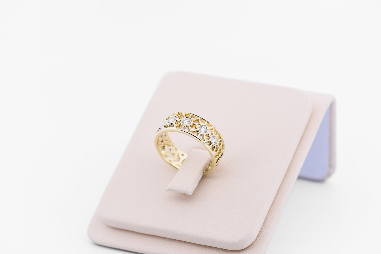 Vintage Carved Gold & Diamond Eternity Wedding Band