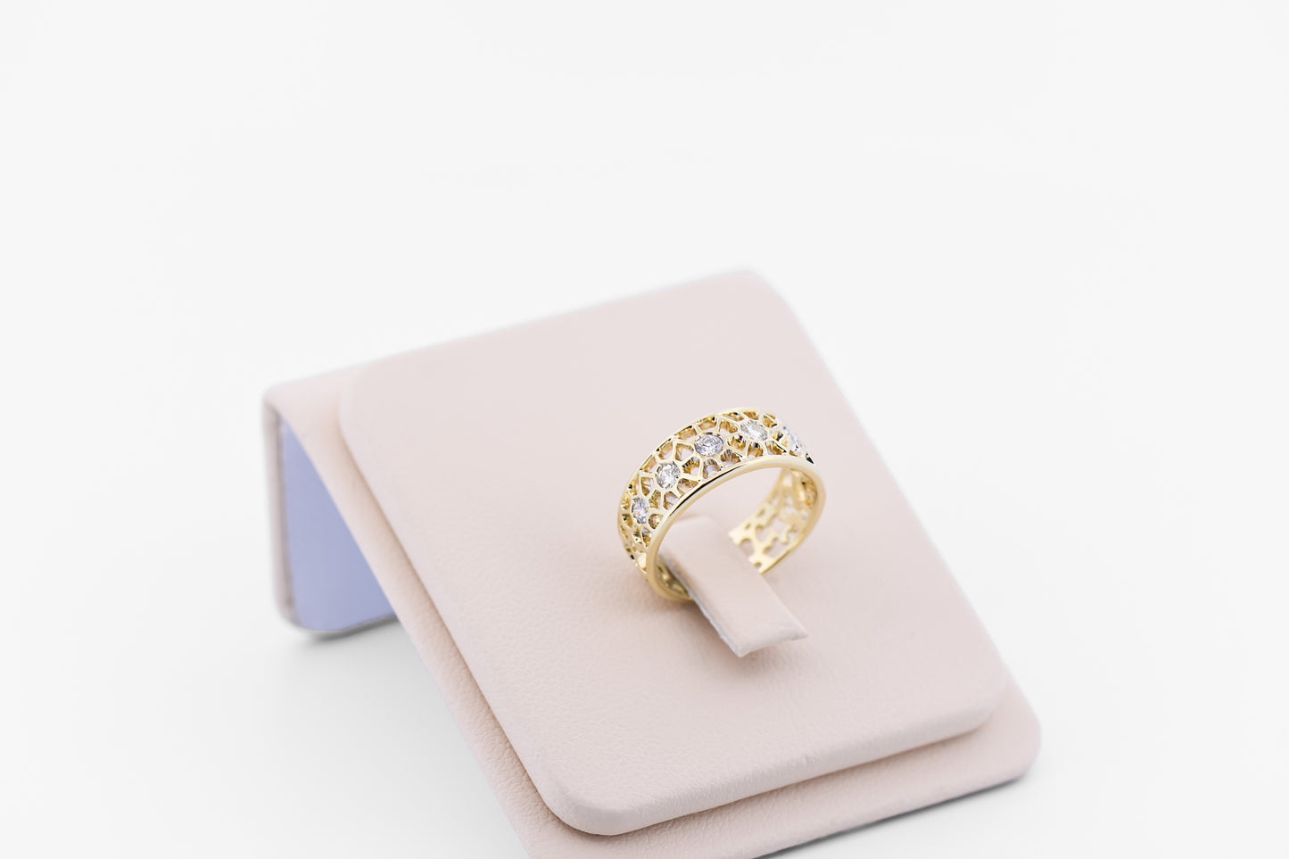 Vintage Carved Gold & Diamond Eternity Wedding Band