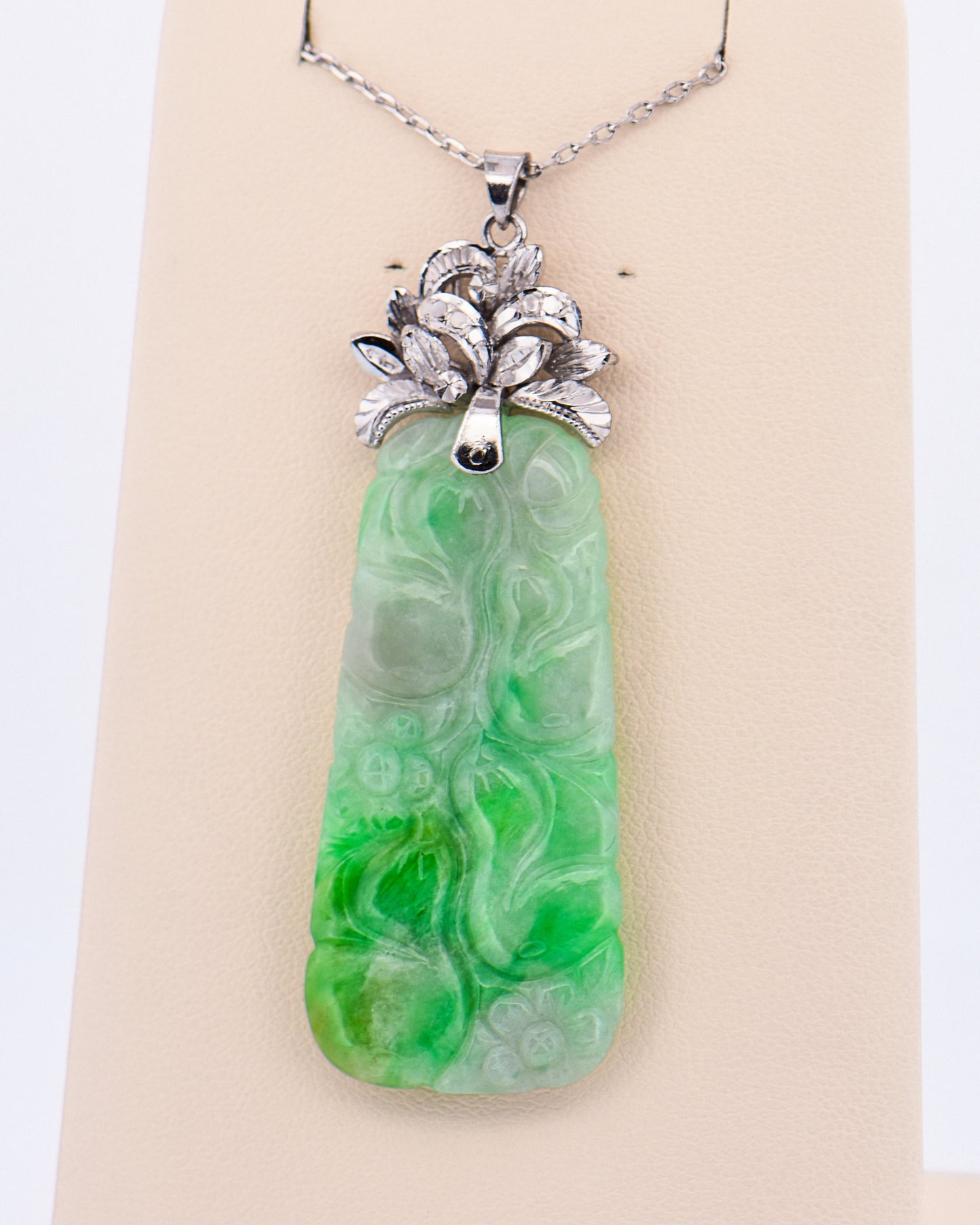 Vintage Carved Green Jade Tablet Pendant