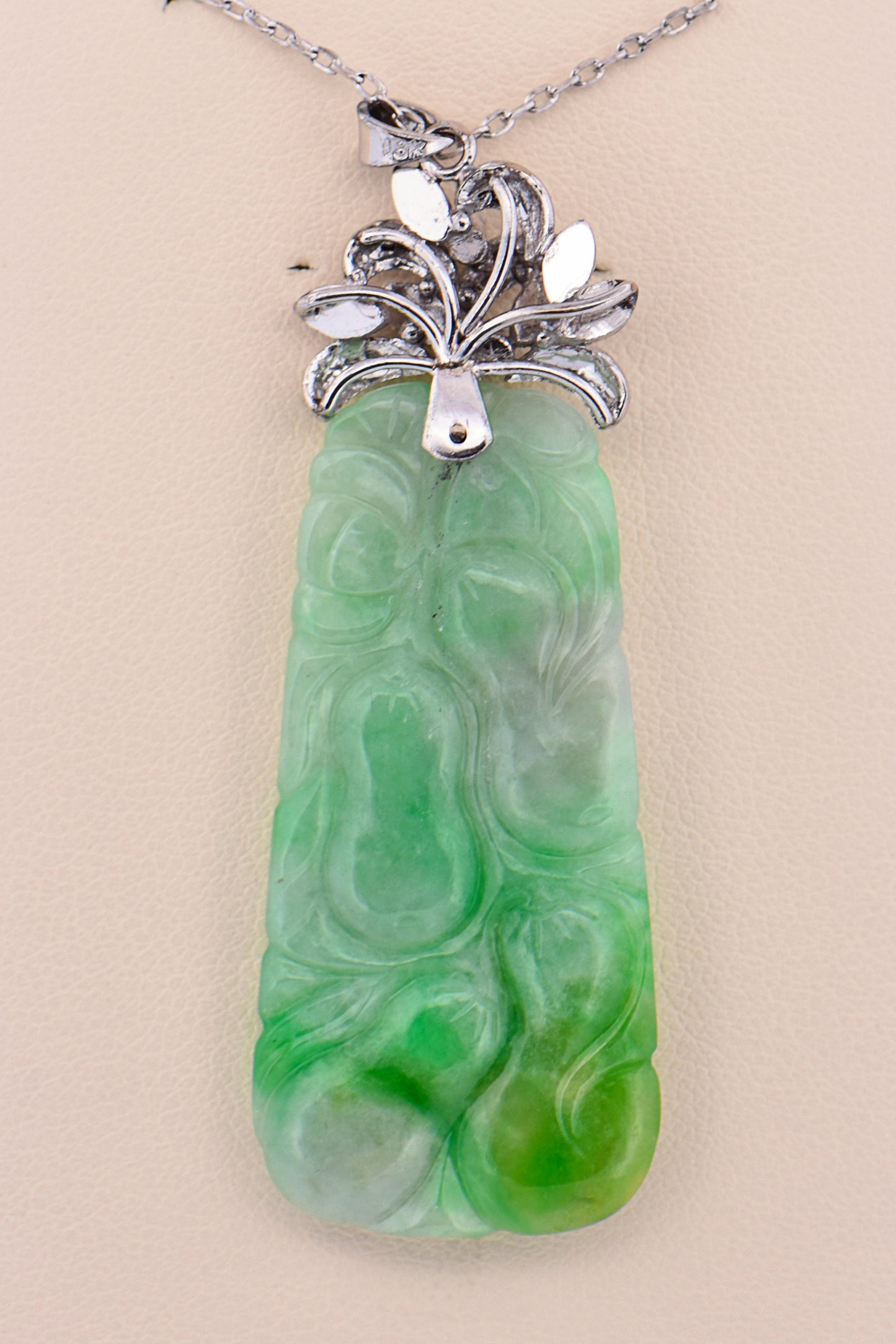 Vintage Carved Green Jade Tablet Pendant