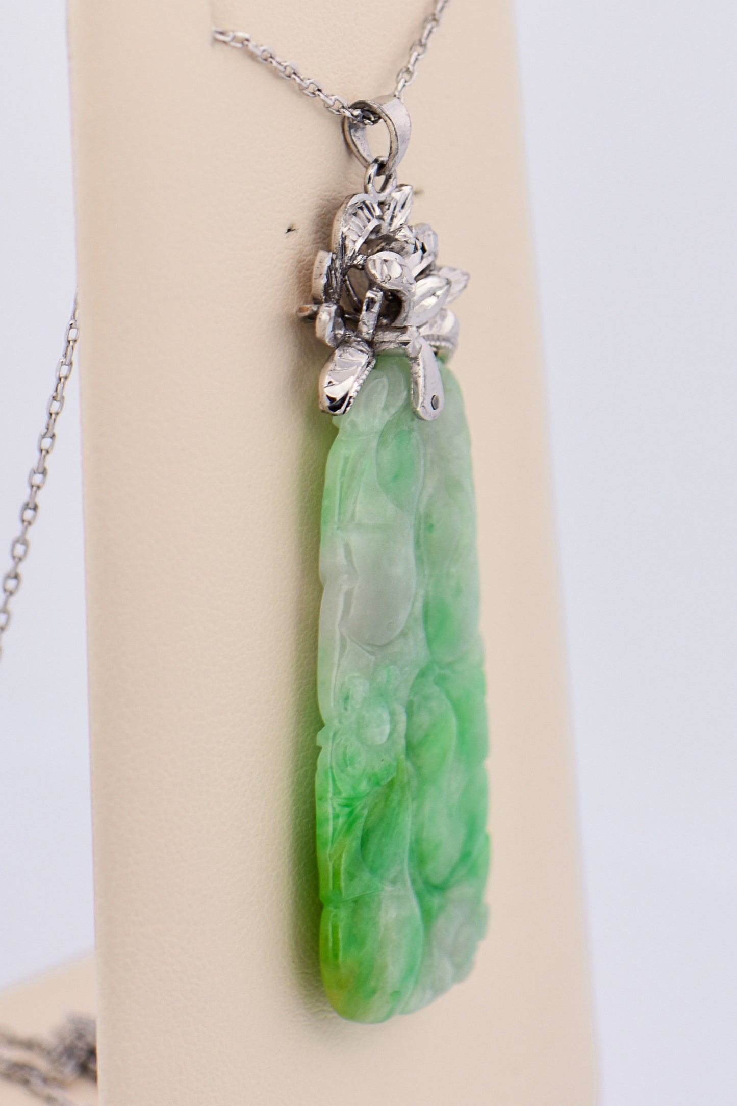 Vintage Carved Green Jade Tablet Pendant
