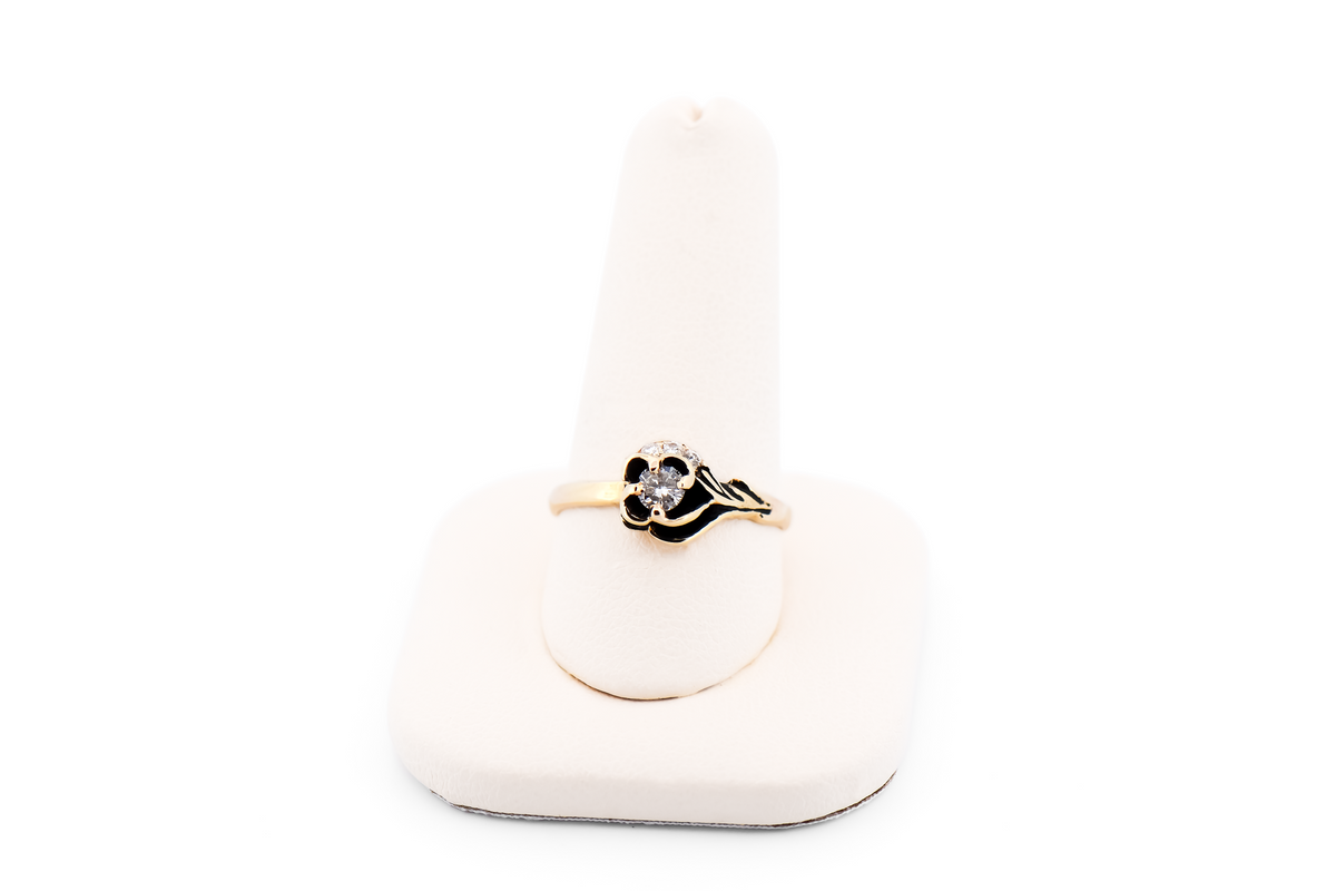 Vintage Carved Rose Ring with Diamonds & Black Antiquing in Yellow Gold