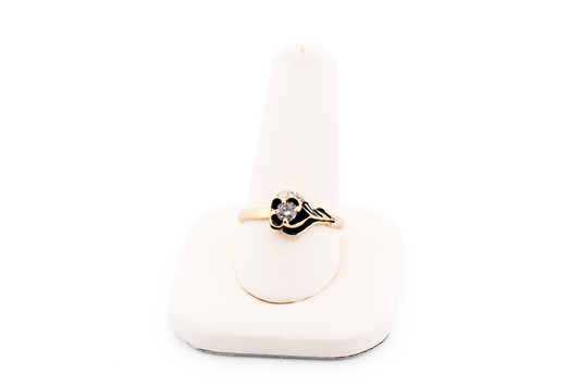 Vintage Carved Rose Ring with Diamonds & Black Antiquing in Yellow Gold