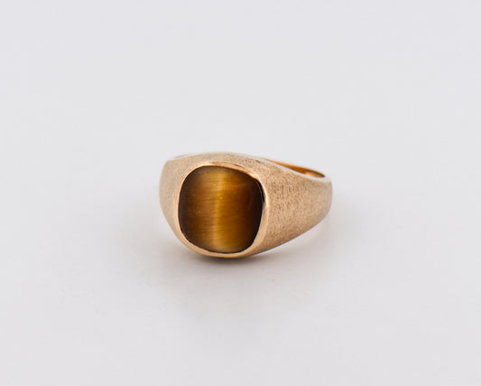 Vintage Cat's Eye Tiger Eye Gents Ring in 10k Yellow Gold