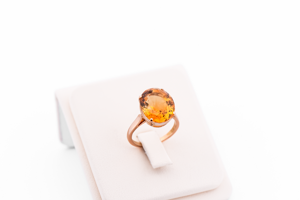 Vintage Citrine Solitaire Engagement Ring in 14k Yellow Gold
