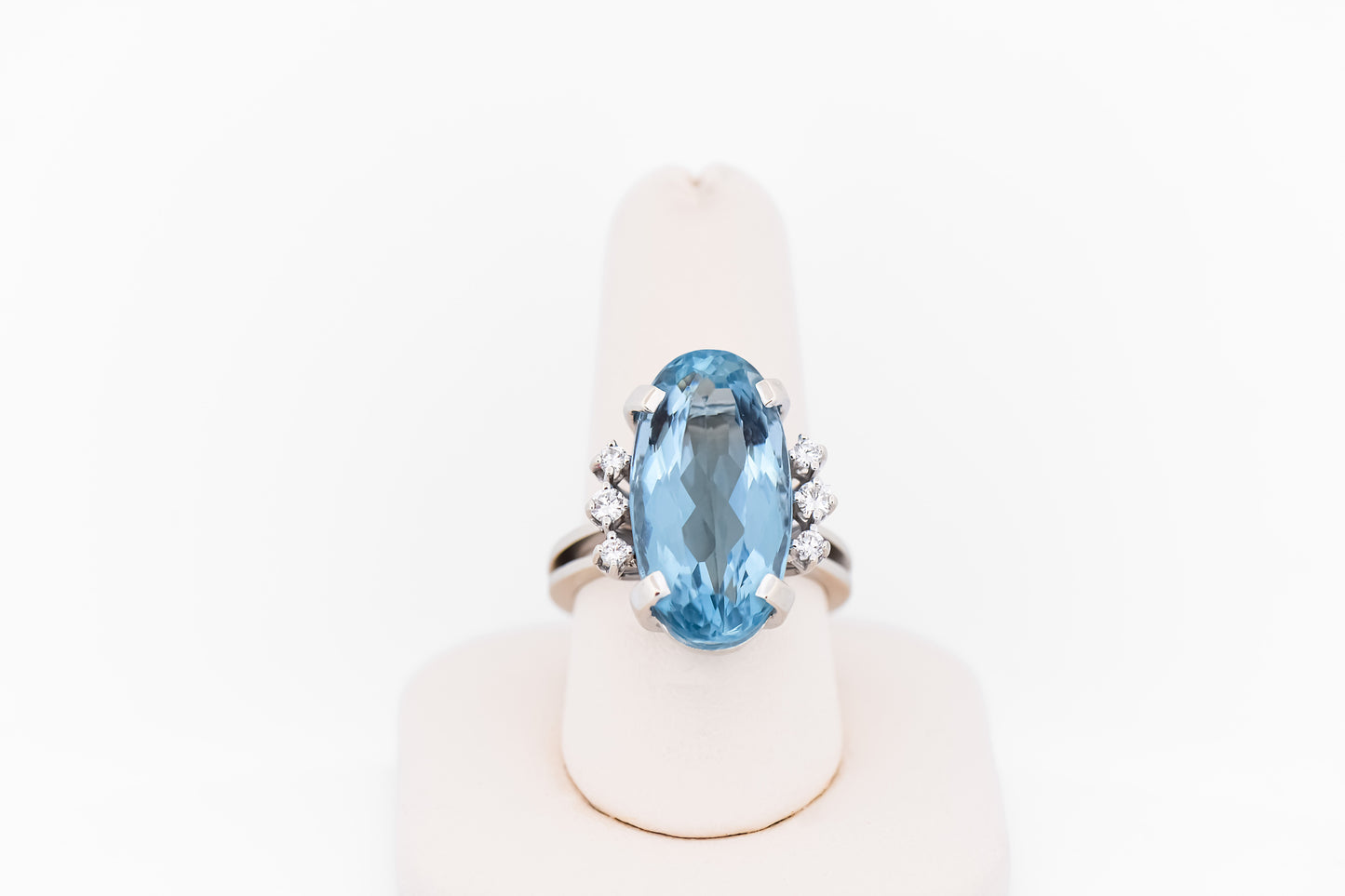 Vintage Cocktail Ring with 10ct Oval Aquamarine & Diamonds