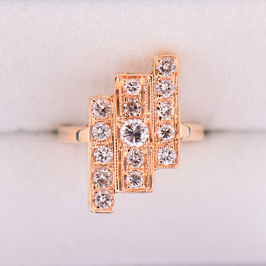 Vintage Stepped Panel Diamond Ring in Yellow Gold