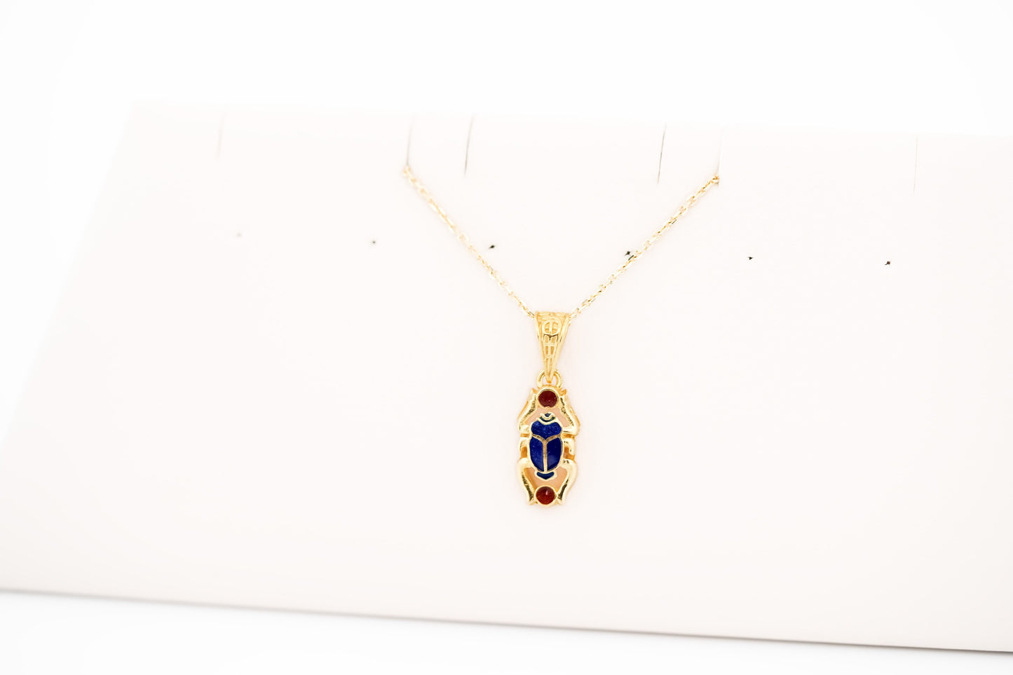Vintage Egyptian Enameled Scarab Beetle Pendant in 21k Yellow Gold