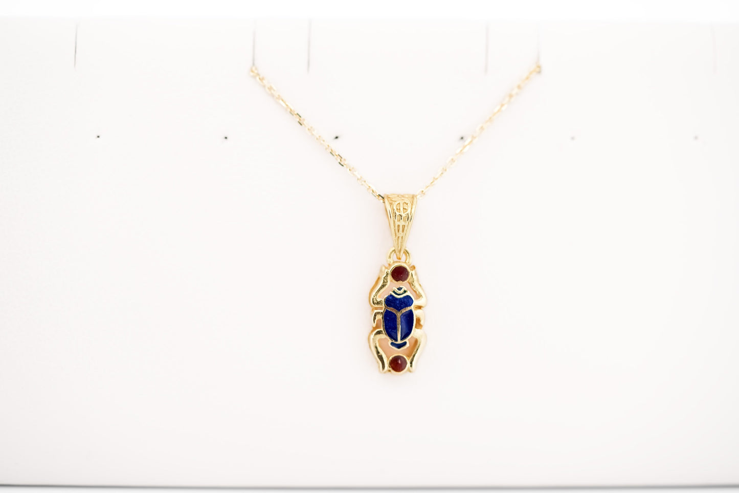 Vintage Egyptian Enameled Scarab Beetle Pendant in 21k Yellow Gold