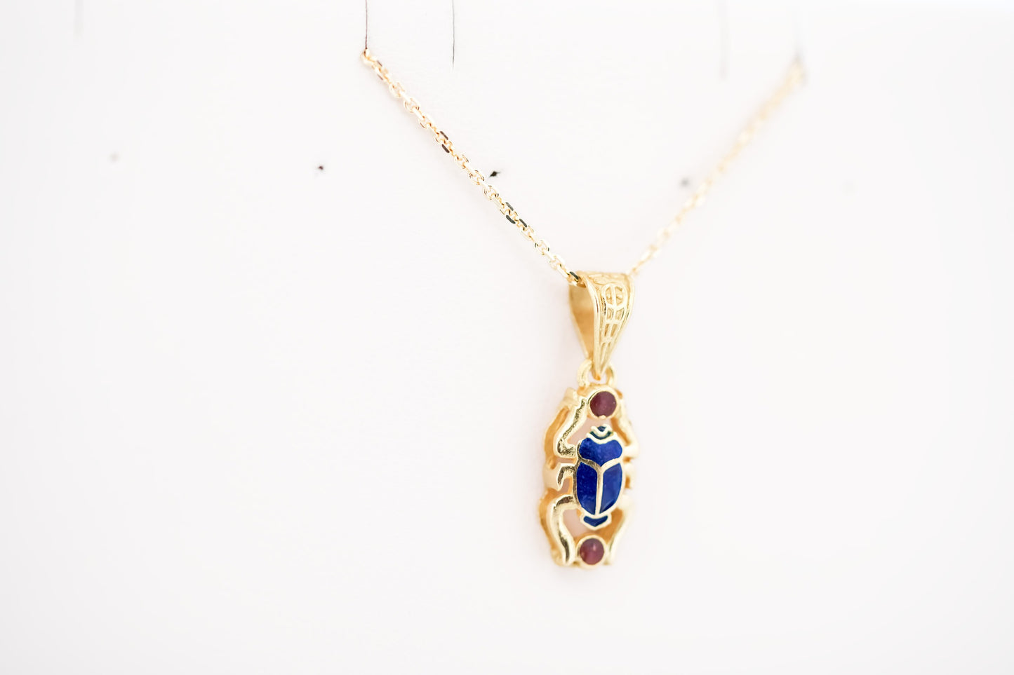 Vintage Egyptian Enameled Scarab Beetle Pendant in 21k Yellow Gold