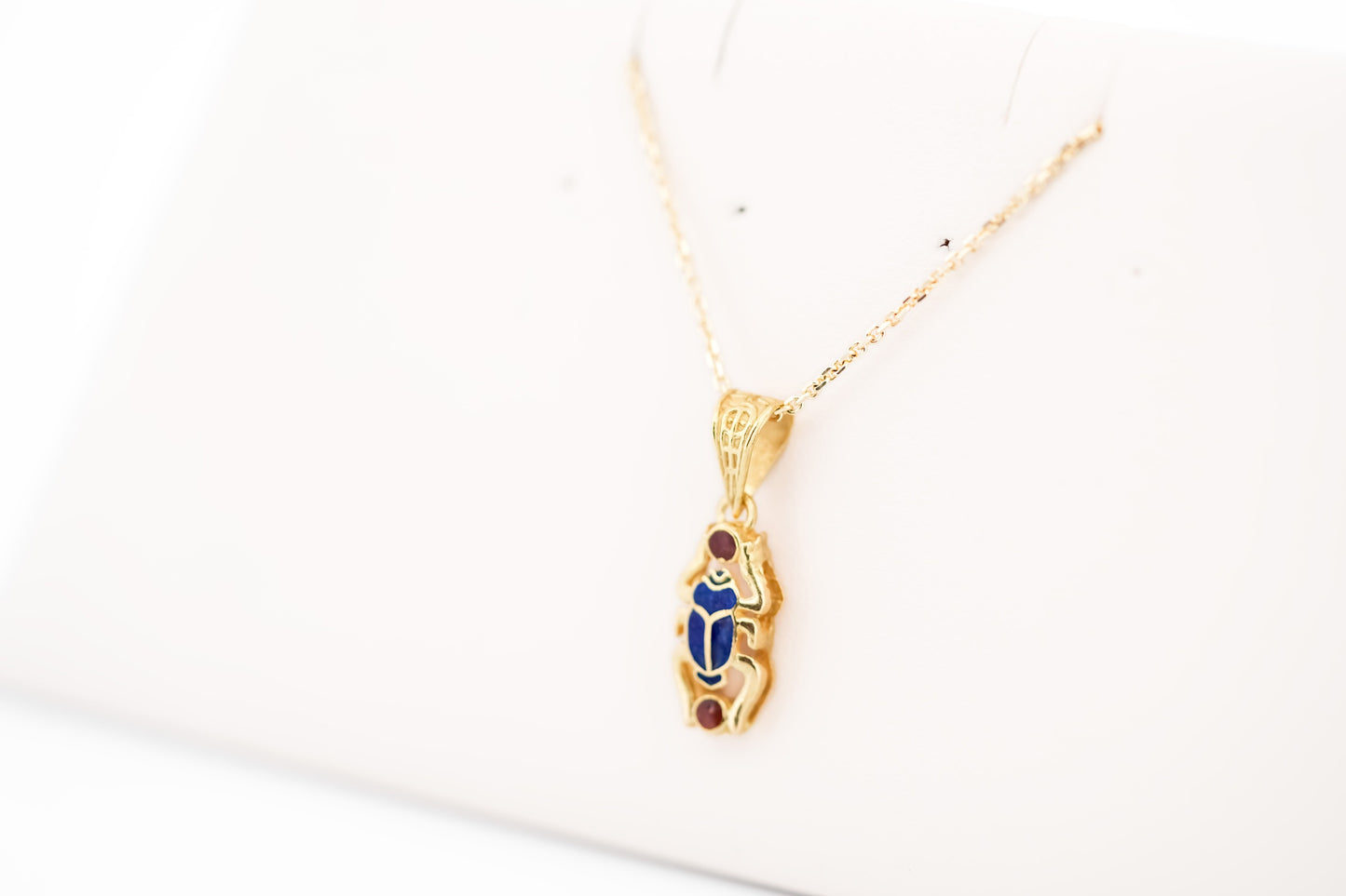 Vintage Egyptian Enameled Scarab Beetle Pendant in 21k Yellow Gold