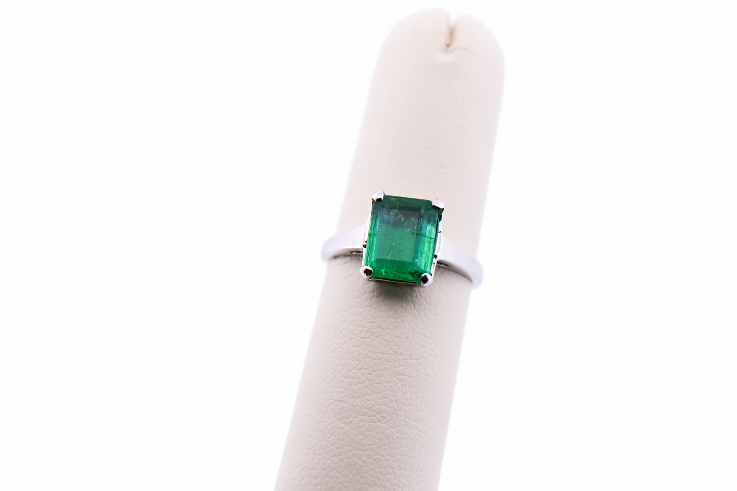 Vintage Emerald-Cut Emerald Solitaire Engagement Ring in White Gold