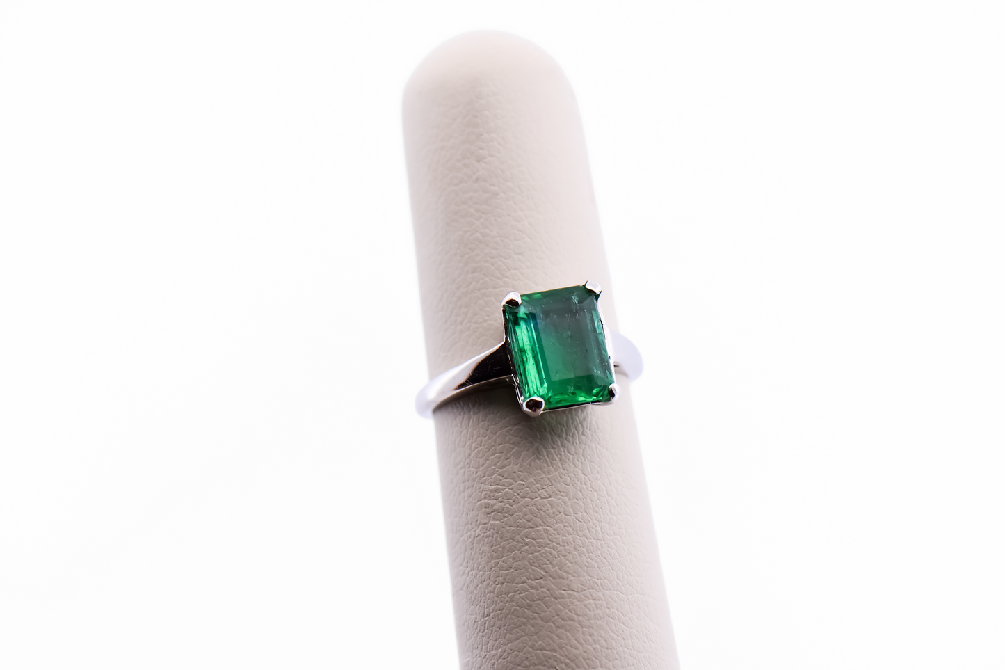 Vintage Emerald-Cut Emerald Solitaire Engagement Ring in White Gold