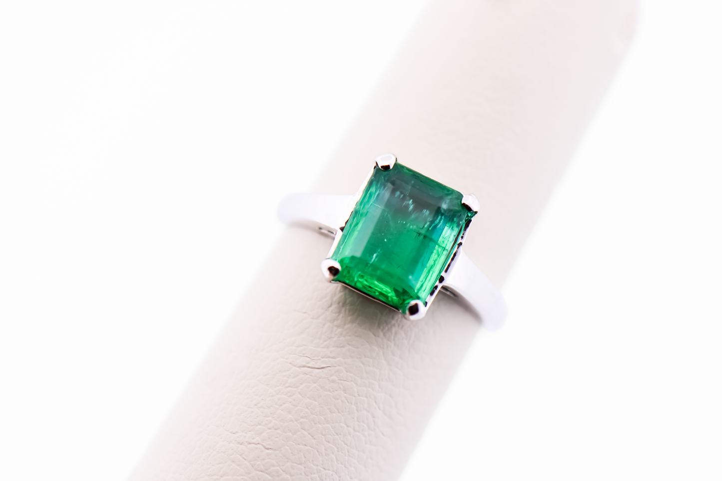Vintage Emerald-Cut Emerald Solitaire Engagement Ring in White Gold