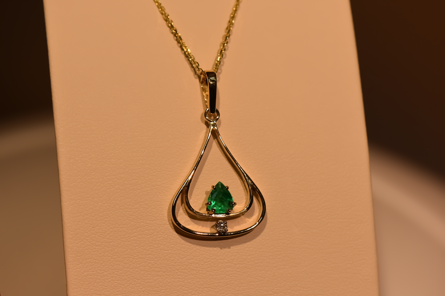 Vintage Emerald & Diamond Pendant with Abstract Yellow Gold Frame